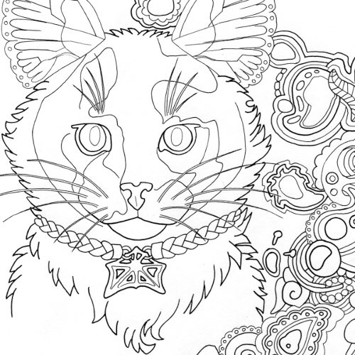 Tortoiseshell Cat Coloring Page for Adults - Root Inspirations