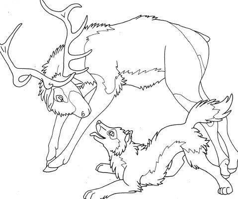 Elk Wolf Coloring Page for Adults - Root Inspirations